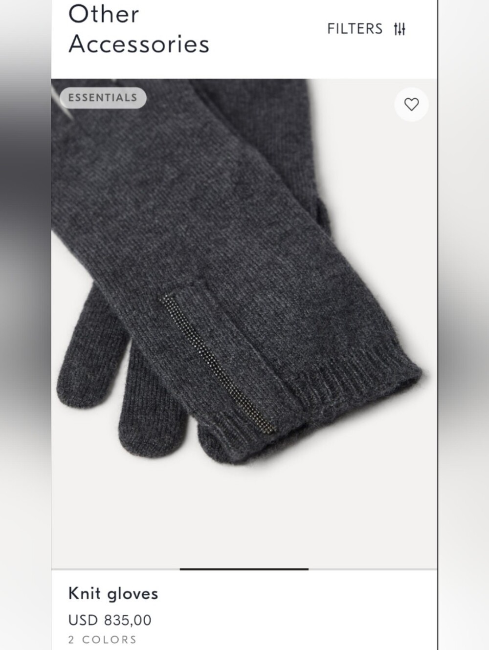 Brunello Cucinelli Charcoal Blue Knit Gloves with Embellished Trim